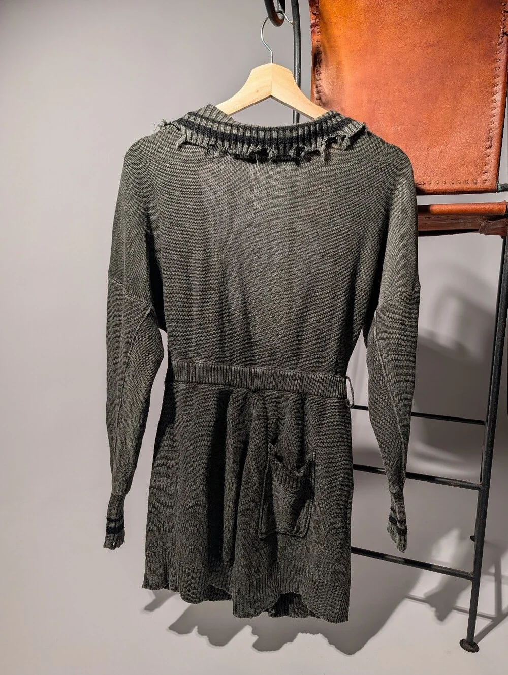 Free People Distressed Knit Sweater Wrap Romper Faded Black XS
